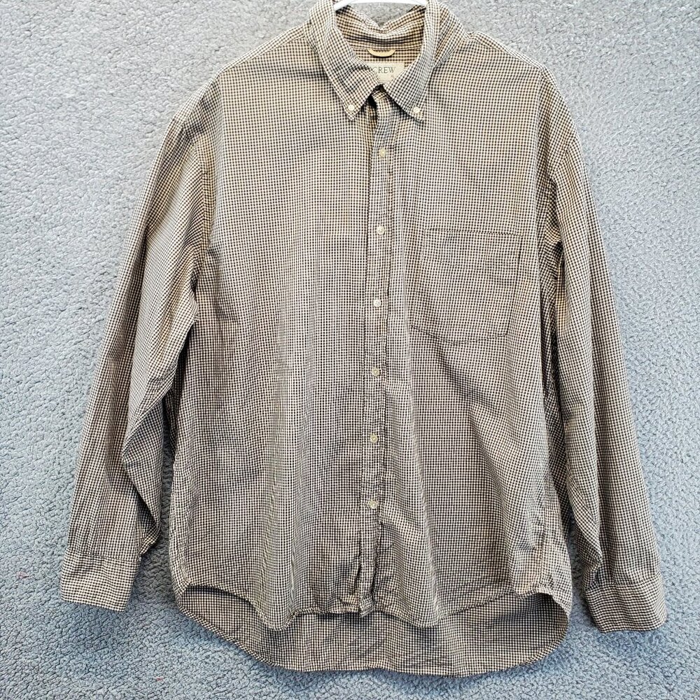 J. Crew Shirt Mens XL Gingham Stretch Button‎ Up Long Sleeve Brown Check Pocket